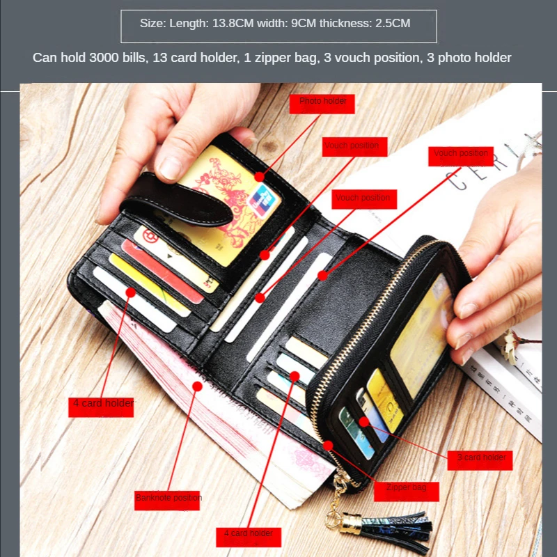 Vintage Wallet Women Short Leather Cowhide Lady Card Bag Wallet Personality Wallet Mini Coin Pocket Multifunctional Folding