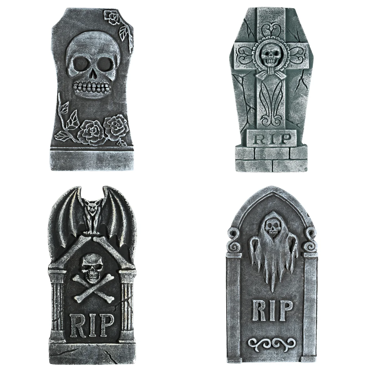 

4PCS Graveyard Tombstone, Lawn Headstones with Different Styles Haunted House with 8pcs Ground Stakes