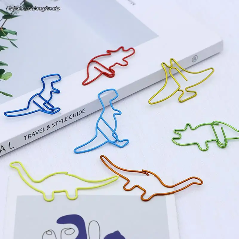 

10pcs Kawaii Dinosaur Paper Clips Animal Color Clip Bookmark Binder Clip Stationery Metal Clips For Planner Memo Photos Tickets