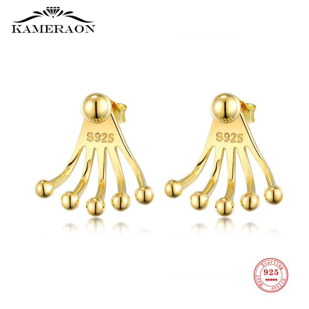 

Sterling Silver S925 Fashion Gold Color Fan Design Stud Earring Geometric for Women Men Ins Trendy Punk Fine Jewelry Party Gift