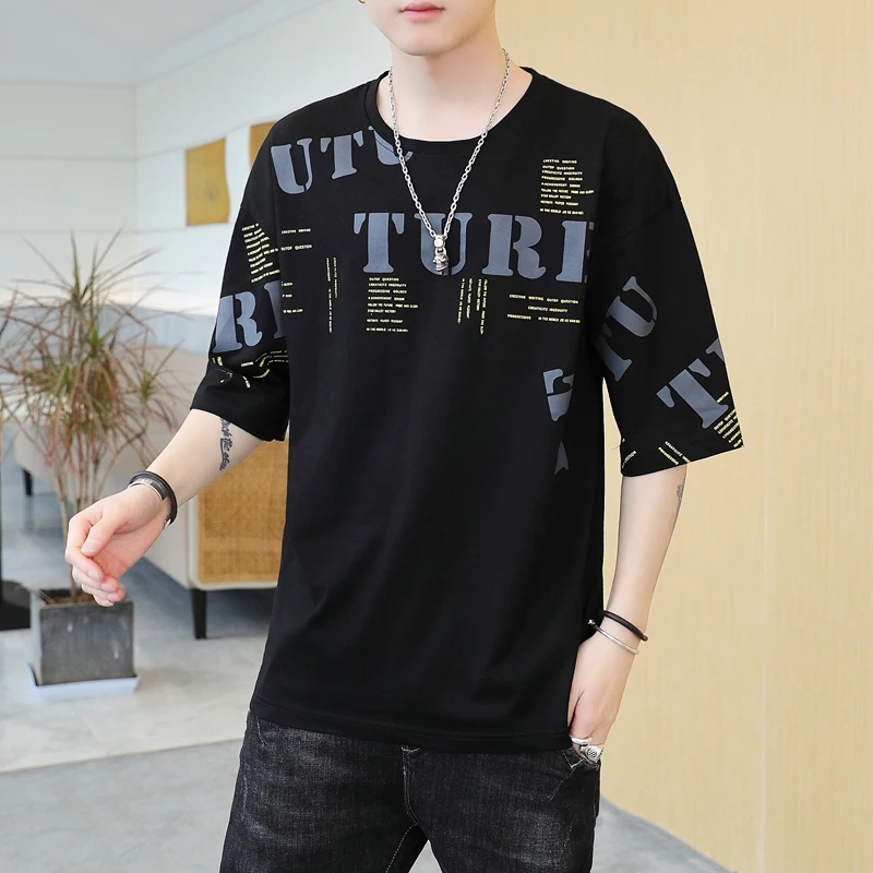 

Male New Hong Kong Fashion Summer Short Sleeve Men's Korean Version Ins Versatile Loose Print T-shirt Fashion Couple Half Sleeve