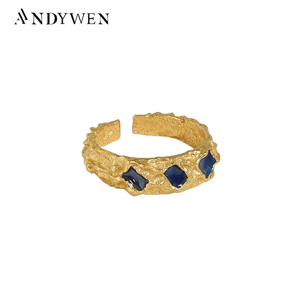 

ANDYWEN 925 Sterling Silver Gold Blue Zircon Three Adjustable Irregular Geometric Resizable Women Fine Jewelry Luxury Jewels