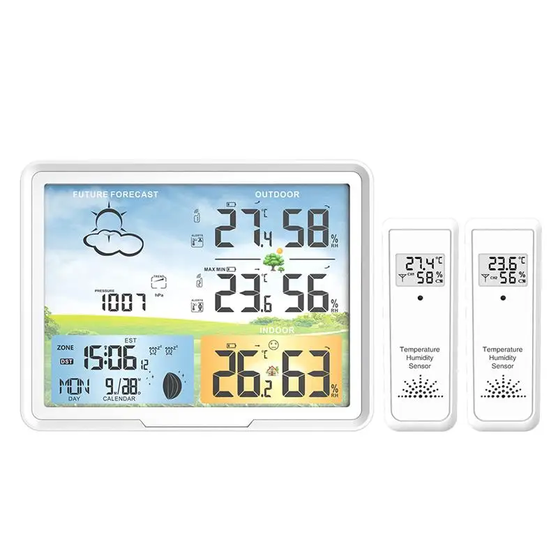 

2023 Weather Station Clocks Wireless Digital Thermometer Hygrometer Forecast Calendars Moon Phase Snooze Alarm Clock PT20B