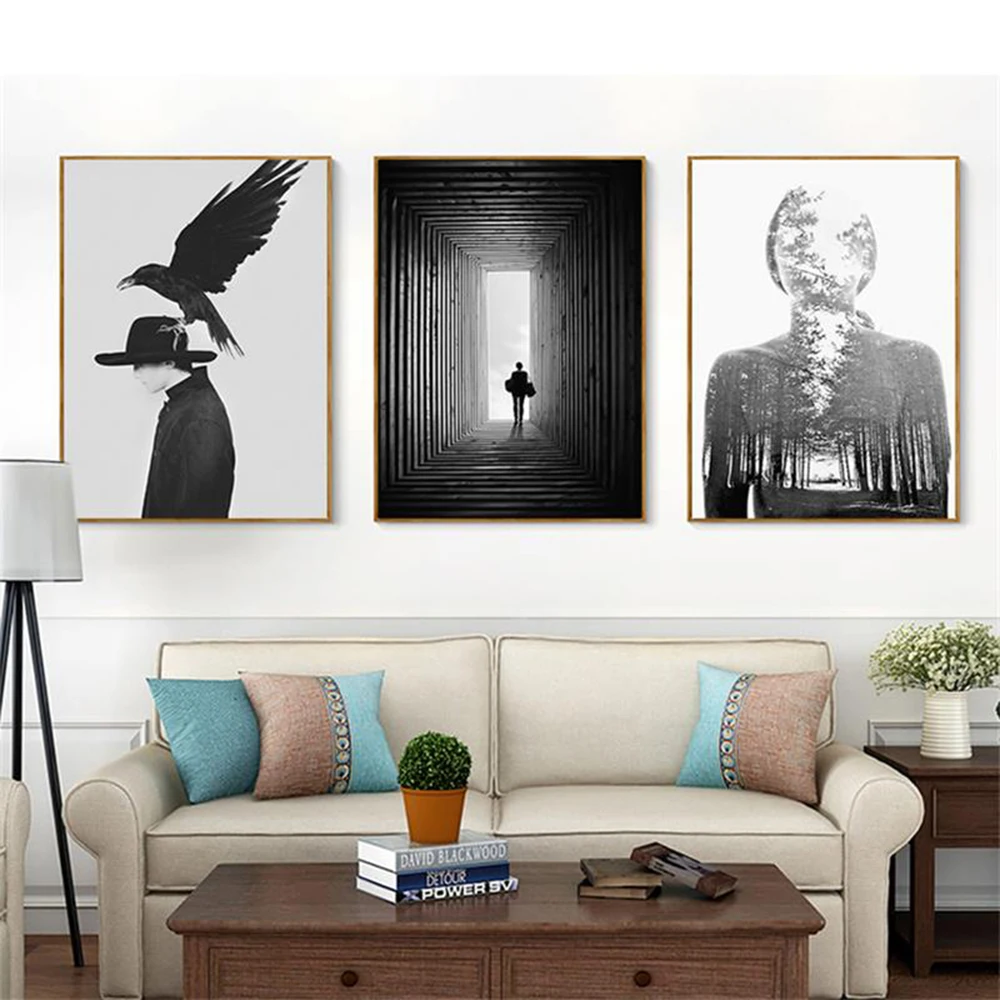 

Nordic Black White space art wall Canvas posters Painting Prints Abstract building Pictures for Living Room Morden art Decor