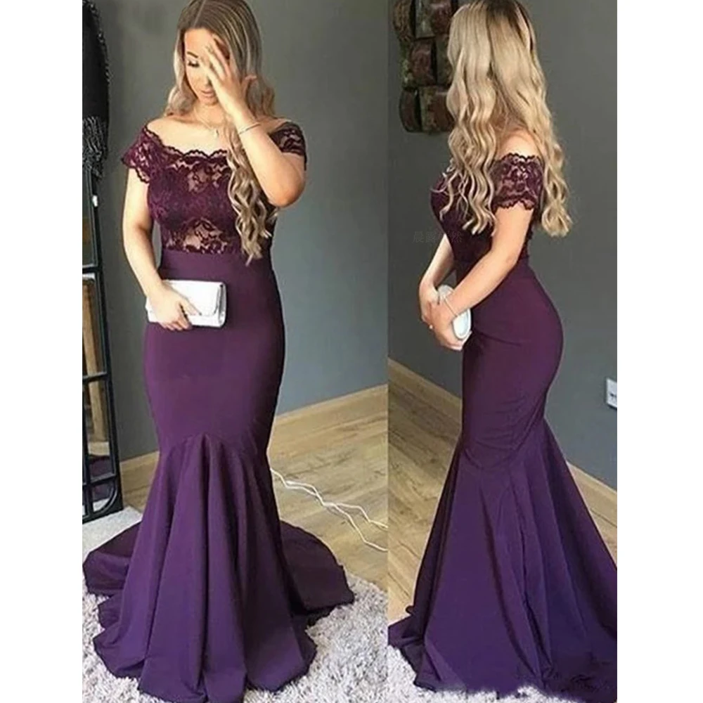 

Purple Mother of the Bride Dresses 2022 Off-The-Shoulder Long Wedding Guest Gowns Mermaid Elegant Dress Women For Wedding Party