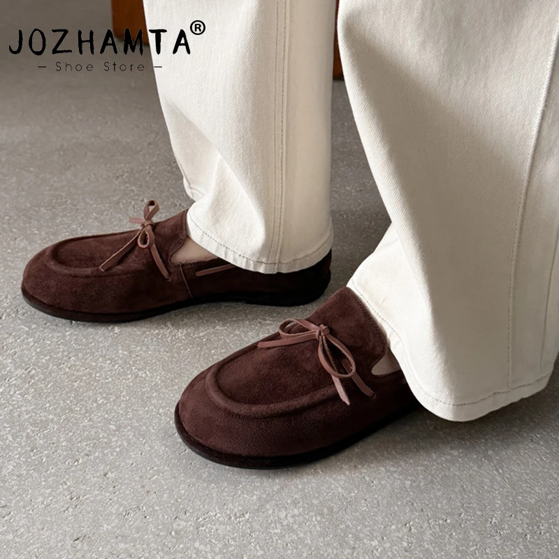 Фото Женские кожаные туфли-лоферы JOZHAMTA, размеры 34-40, новая модная коллекция 2026 года, повседневные туфли с круглым носком для весны и лета №1