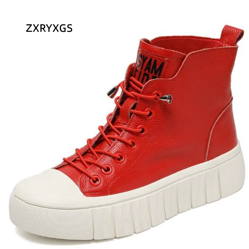 

ZXRYXGS высококачественные высокие кроссовки из воловьей кожи женские ботинки 2022 темпераментные кроссовки с перекрестными ремешками обувь на плоской платформе увеличивающая