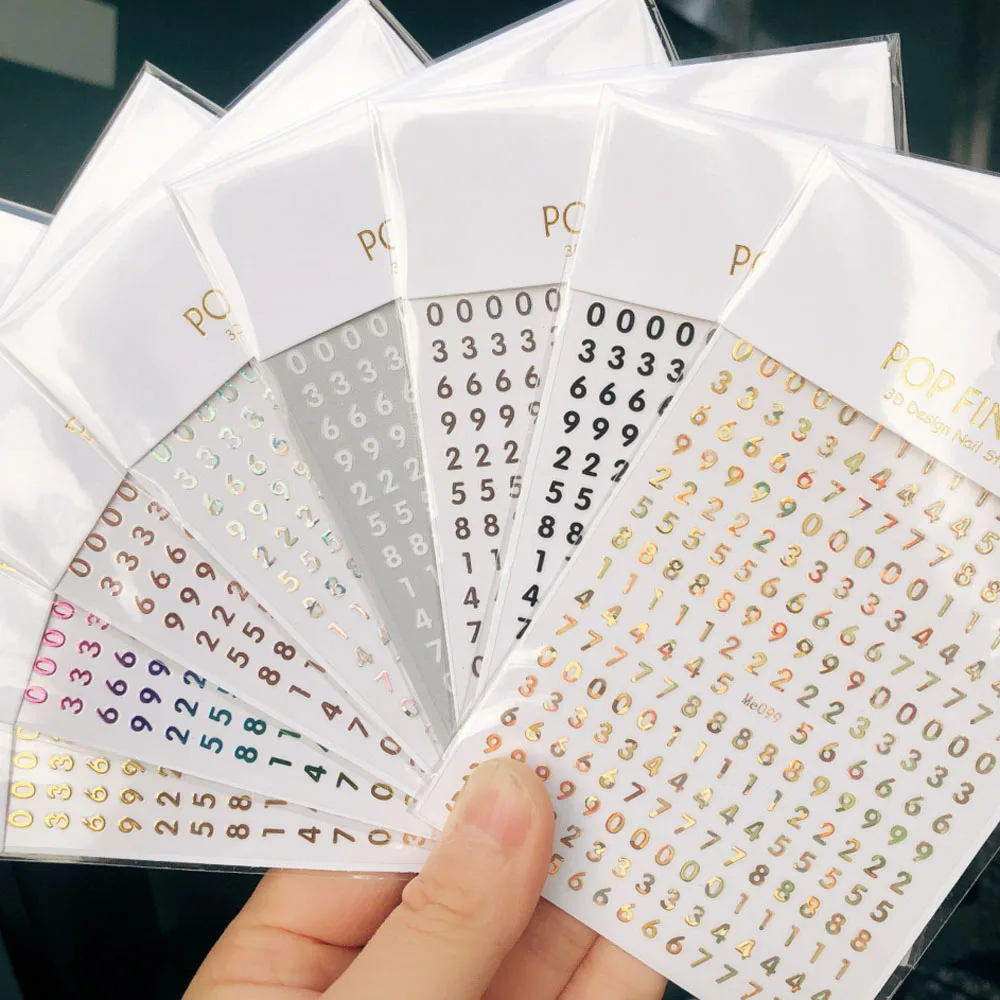 1 Sheet Numbers Nail Decals for Birthdays 3D Self-Adhesive Laser Gold/Silver/Colorful Slider Tattoos Nail Art Stickesr