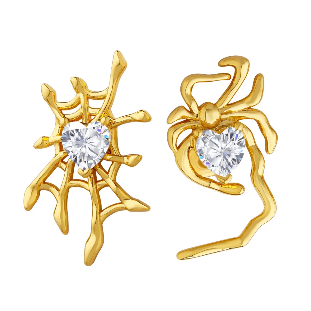 

Amaiyllis 18K Gold Minimalist Spider Asymmetric Earrings Personality Creative Hip Hop Inlaid Zircon Spider Stud Earrings