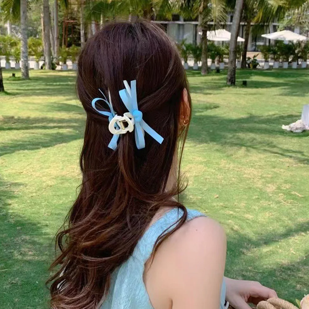 

Elegant Ribbon Bow Hair Clips For Women Girls Vintage Large Solid Color Bowknot Shark Hair Claw Barrette Hair Accessories