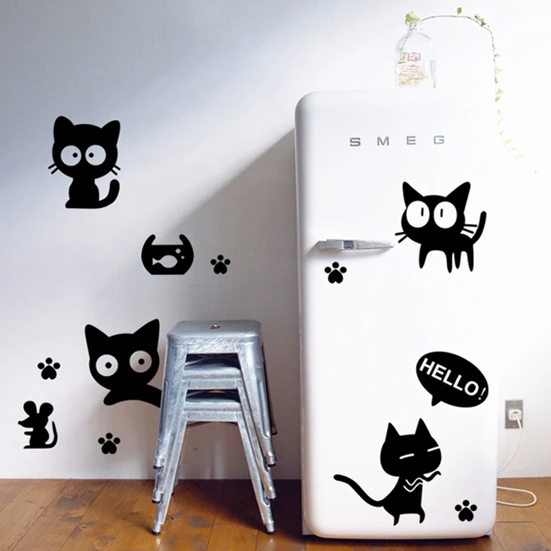 

Cute black cat wall sticker home Cabinet refrigerator decoration bedroom living room animals print decals mural art stickers