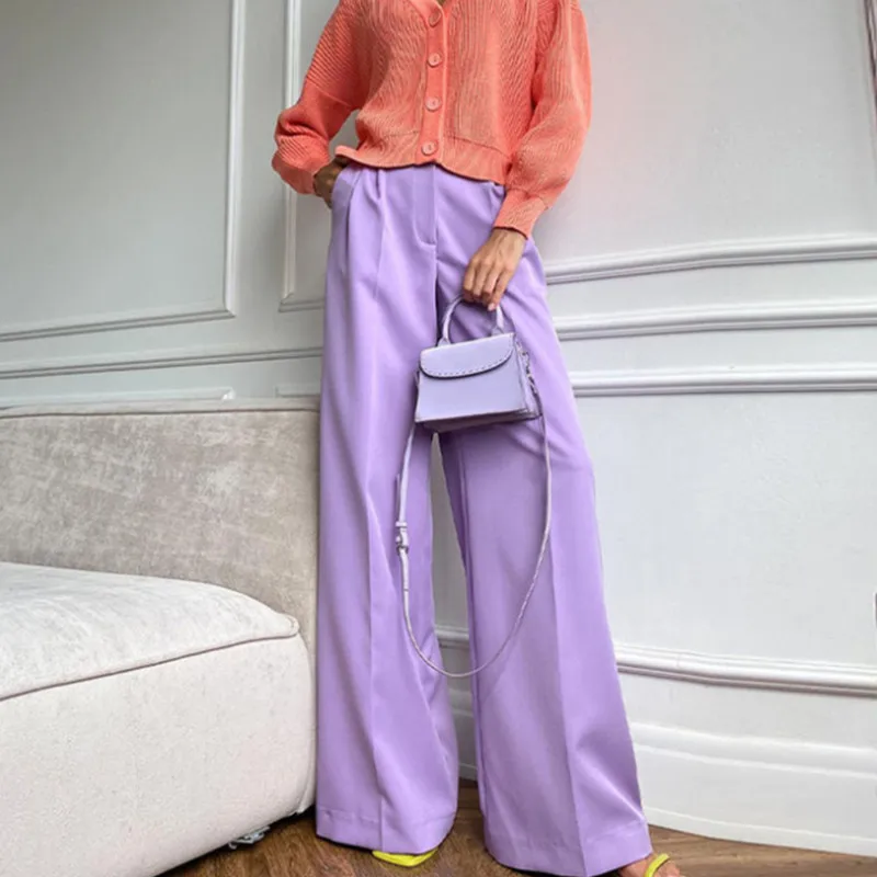 

2022 Autumn Women's Green High Waist Wide Leg Pants Office Ladies Suit Pants Loose Casual Long Trousers