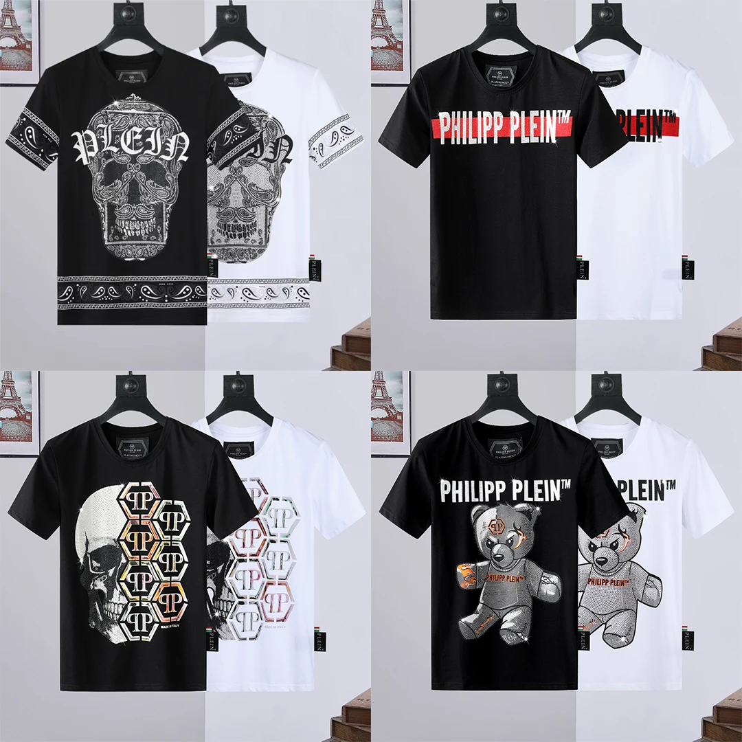 

New Fashion Printed Pleins Diamond Men Skull T-Shirt Pattern PHILIPPs Crew Neck Hip Hop Street Sportswear Rhinestone PP Tshirt