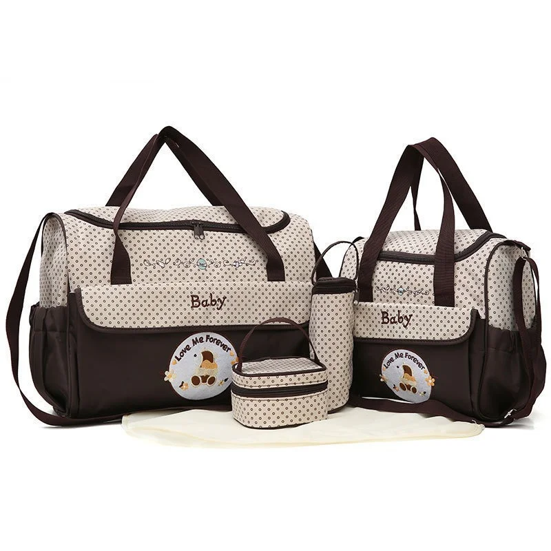 

5pcs set Diaper Bag One Shoulder Baby bag Women Travel Handbag for Baby Nursing Mummy Maternity Nappy Bag luiertas