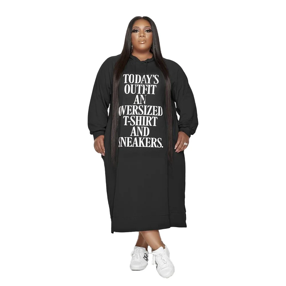 Plus Size Dress Women Hoodies Letter Print Loose Casual Dress Pockets Winter Clothes Maxi Dresses Whole 3xl 4xl 5xl 6xl