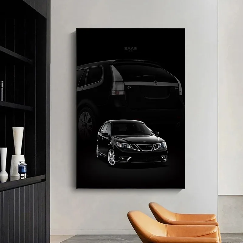 Фото Черный холщовый постер с изображением автомобиля SportCombi 9-5 Sedan WRX STI, художественный принт, современный декор для дома, настенное украшение, подарок для мужчин, для мужской комнаты, гаража, комнаты отдыха №4