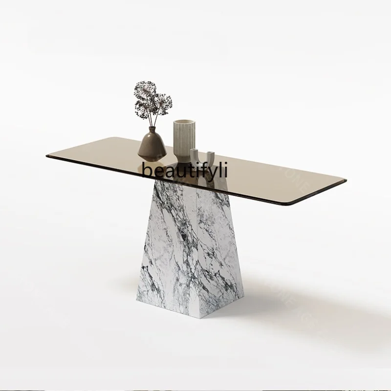 

yj Natural Marble Porch Table Tempered Glass Entrance Cabinet Console Tables