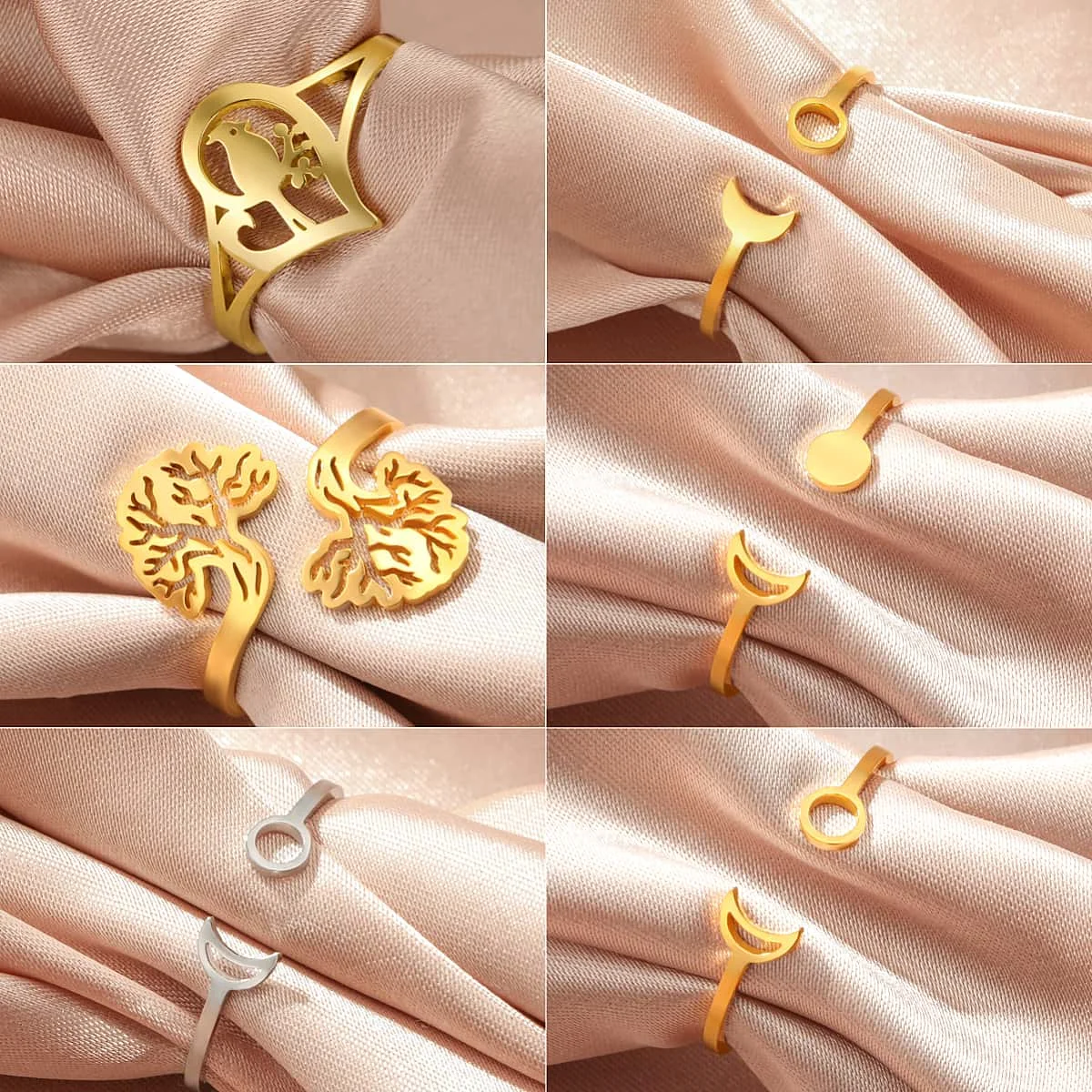 VASSAGO Кольца в форме полумесяца и полнолуния Кольцо Древо жизни для женщин сорока