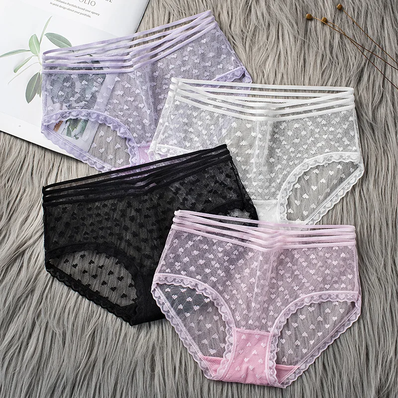 Купи 3pcs Sexy Lace Transparent Panties for Women Underwear Fashion Panty Lingerie Breathable Hollow Out Briefs Female Underwear за 239 рублей в магазине AliExpress