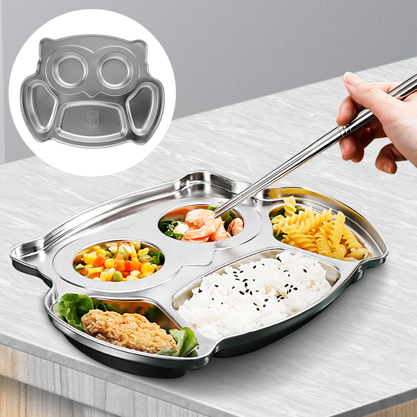 

Plates Divided Plate Stainless Tray Steel Kids Baby Lunch Toddler Dinner Serving Compartment Trays Dish Platter Eating Metal