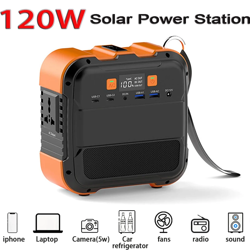 

Power Station Portable Solar Generator AC220V 120W Output 98Wh Emergency Lighting Backup Powerbank For Home Camping Power Supply