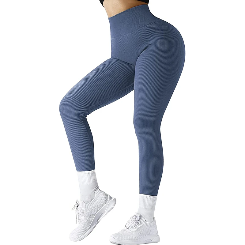 Ribbed Seamless Leggings Yoga Training Tights Women Bum Scrunch Leggings Breathable Leggins Fitness High Waist Running Pants