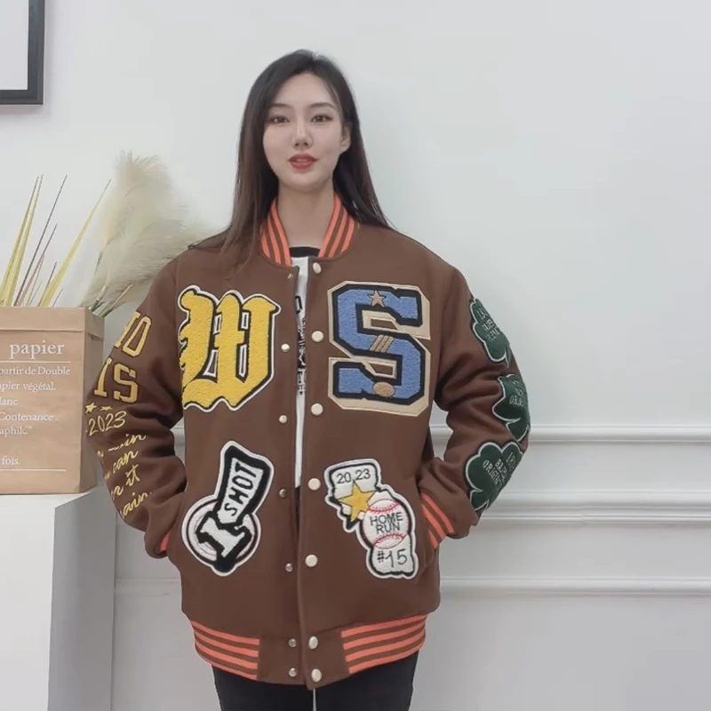

Luxury Brand Men's High quality vintage towel embroidery Jacket winter Woolen fabric Thick Coat Baseball Uniform Bomber jacket