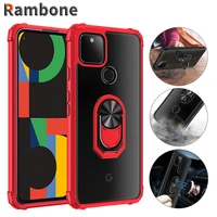 rambone magnetic shockproof phone case for google pixel 5 4a 5g bracket finger ring transparent protection case anti fall cover