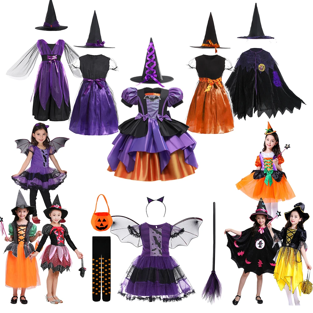 Halloween Girls Witch Dress Carnival Party Toddler Kids Bat Costume Infant Vampirina Dress Up Children Vampire Pumpkin Clothing