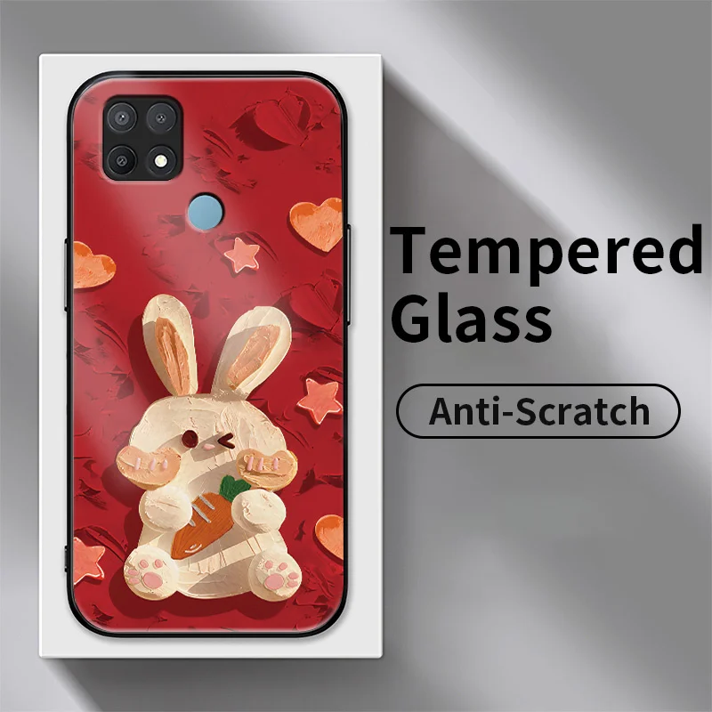 

Radish Rabbit Phone Case for OPPO A15 A15s A35 A12E A16 A16K A3 A31 A32 A33 A37 A39 A53 A5 Realme C1 2018 Glass Cellphone Cover