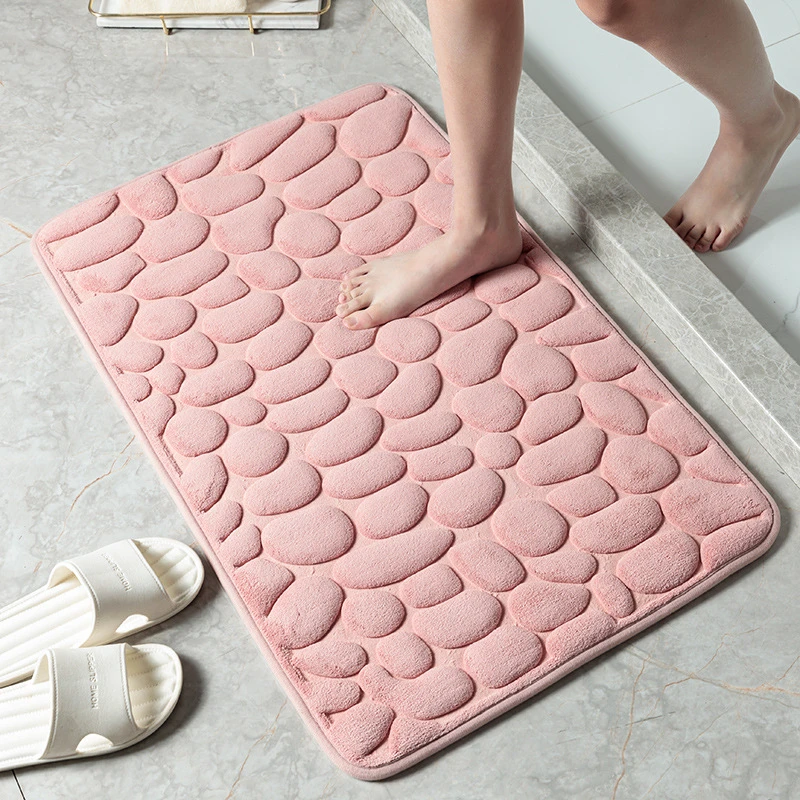 

Coral Fleece Bathroom Mat Set Thickened Absorbent Anti-Slip Mat 3D Pebble Embossed Door Carpet Bathroom Decoration Kitchen Mat