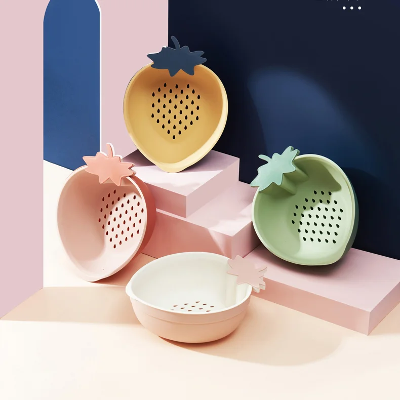 

Милая корзина для мытья фруктов, двойной слой, пластиковая корзина для фруктов в скандинавском стиле, портативная корзина для фруктов, кухо...