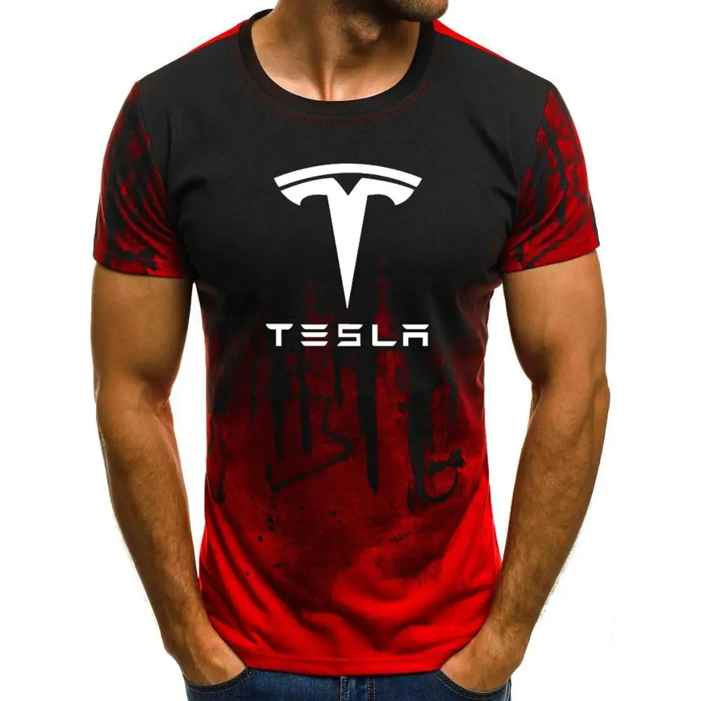 

Camiseta masculina tesla estampada com logo, camiseta de algodão com manga curta, gola redonda, moda casual de verão