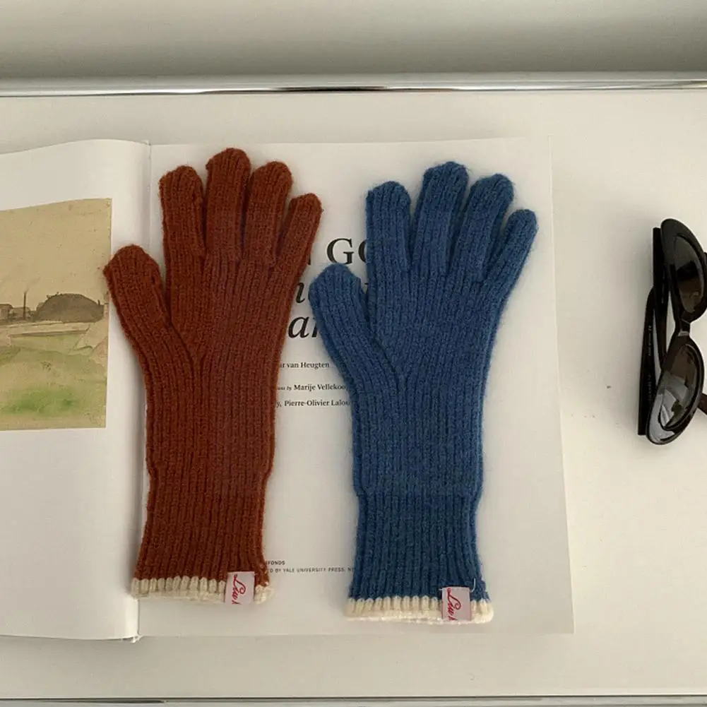 

Pure Color Knitted Woolen Gloves Female Winter Screen Student Split Finger Thick Couple Gloves Riding Women Gloves Warm M3d6