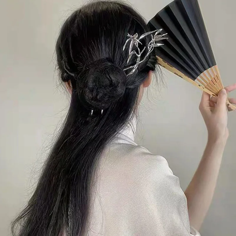 

Ancient Style Hair Sticks Bamboo Leaf Shape Hairpins Gold Silver Color Metal Hair Forks Hanfu Hair Accessories Hair Clips