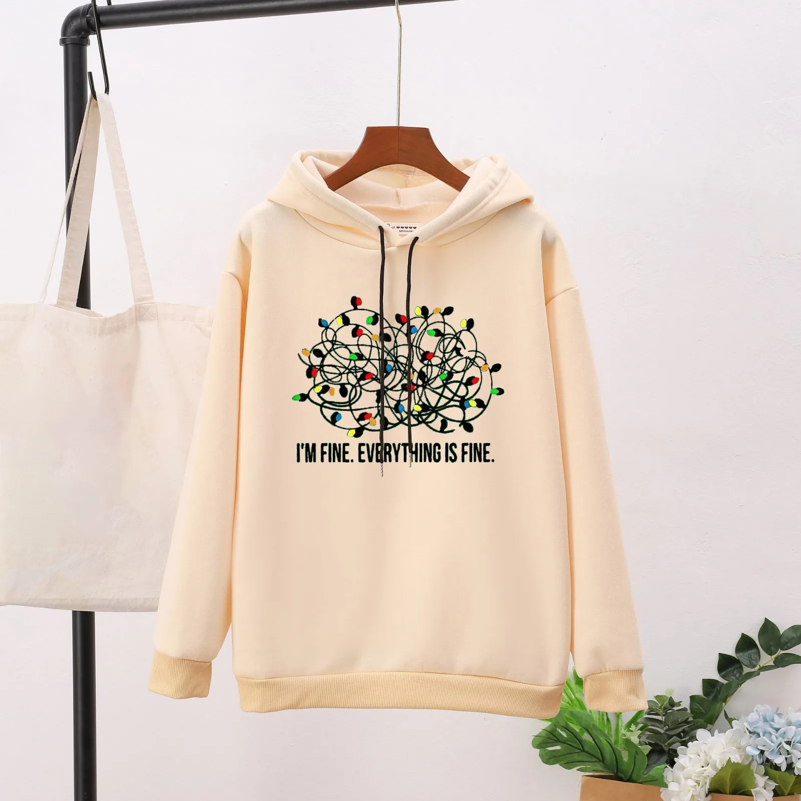 

Christmas Hoodies Ladies Casual Sweatshirts Lights Simple Printed Long Sleeve Pullover Hooded Sweatshirt Kawaii Clothes Autumn