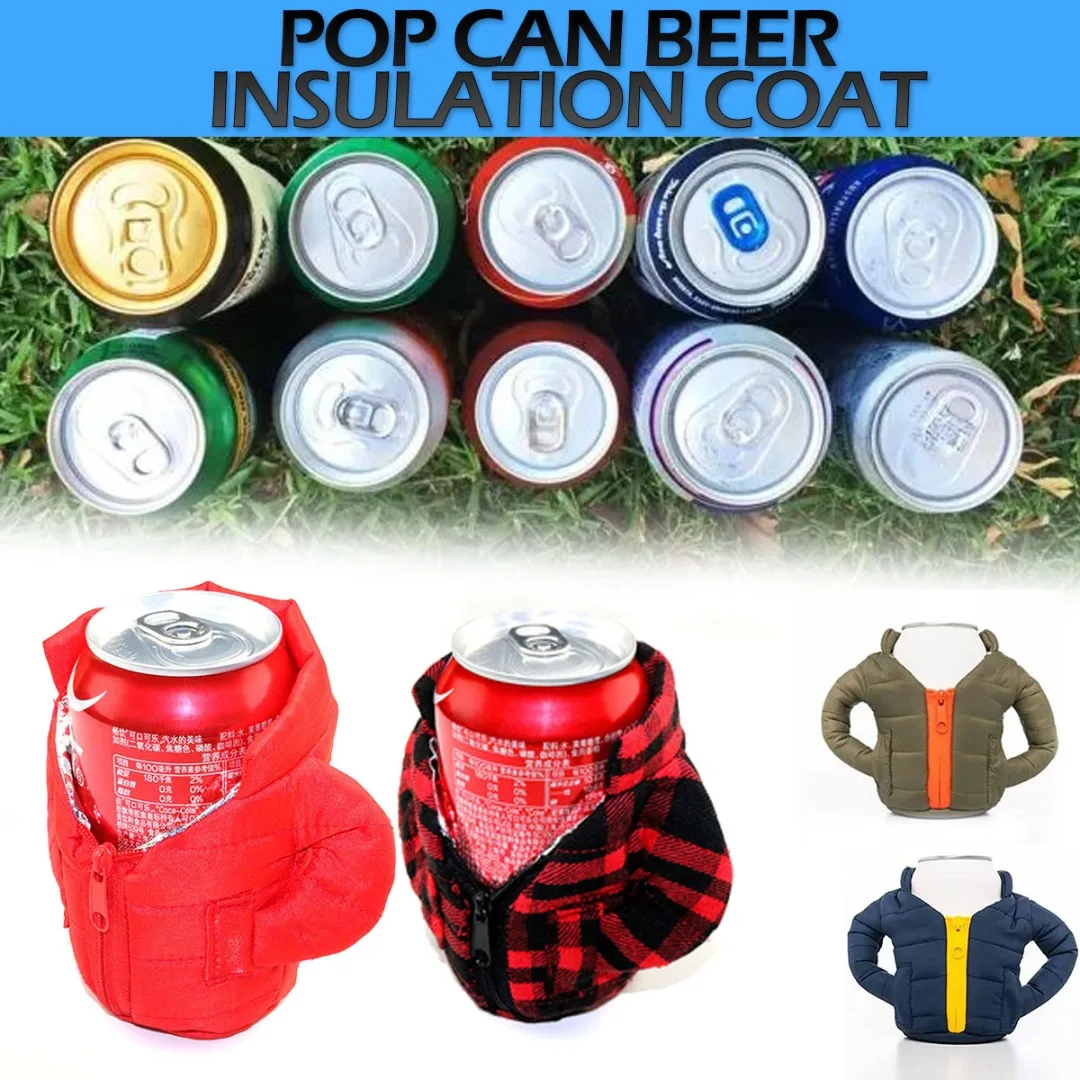 

1pc Beer Beverage Insulated Cooler Cover Down Jacket Bottle Coat Holder For Beer/Bottle/Beverage Winter Cup Cover Decoration