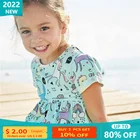 Платье для девочек 2022 Летние Детские платья с коротким рукавом с рисунком из мультфильма детская одежда для маленьких девочек зеленое платье принцессы Элегантный хлопковый наряд