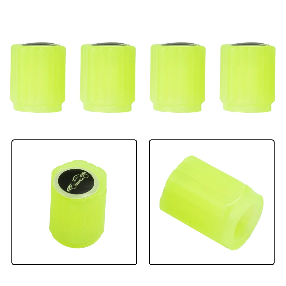 

4X Fluorescent Car Tire Valve Cap Luminous Tire Valve Stem Cap Universal Unmarked/Marked Green Car Wheels Tire Caps Accessories