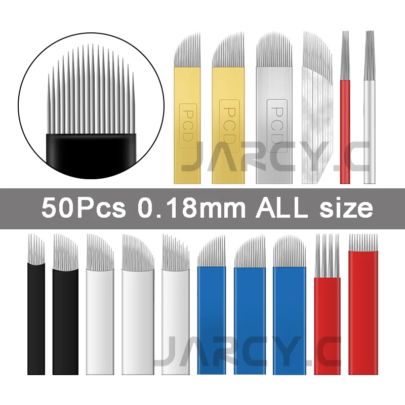 

50pcs All Size Eyebrow Blades Microblading Needles Permanent Makeup Eyebrow Tattoo Needle Blade 7 9 12 14 16 18 Pin U Shape