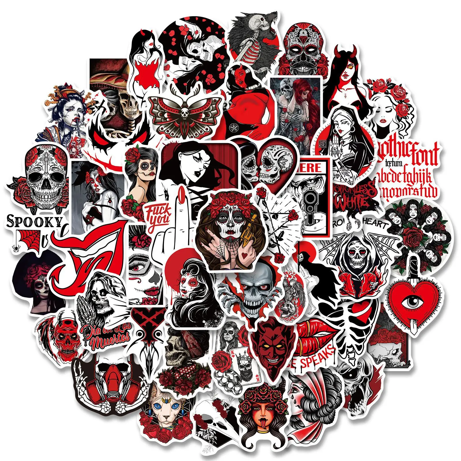 

50pcs Gothic Horror Stickers Demon Dark Red Wind Punk Wind Horror Red and Black Gothic Stickers Gothic