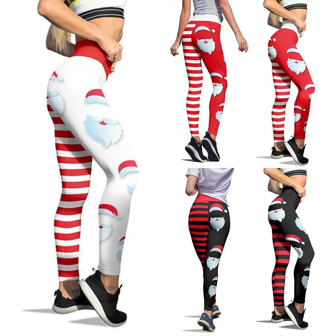 Christmas Print Leggings Women's High Street Pants New Women's High Waist Sports Cropped Pants 3D Pattern Pencil Skinny Pants