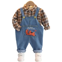 new spring autumn baby boys clothes suit children plaid shirt overalls 2pcssets toddler casual cotton costume kids tracksuits