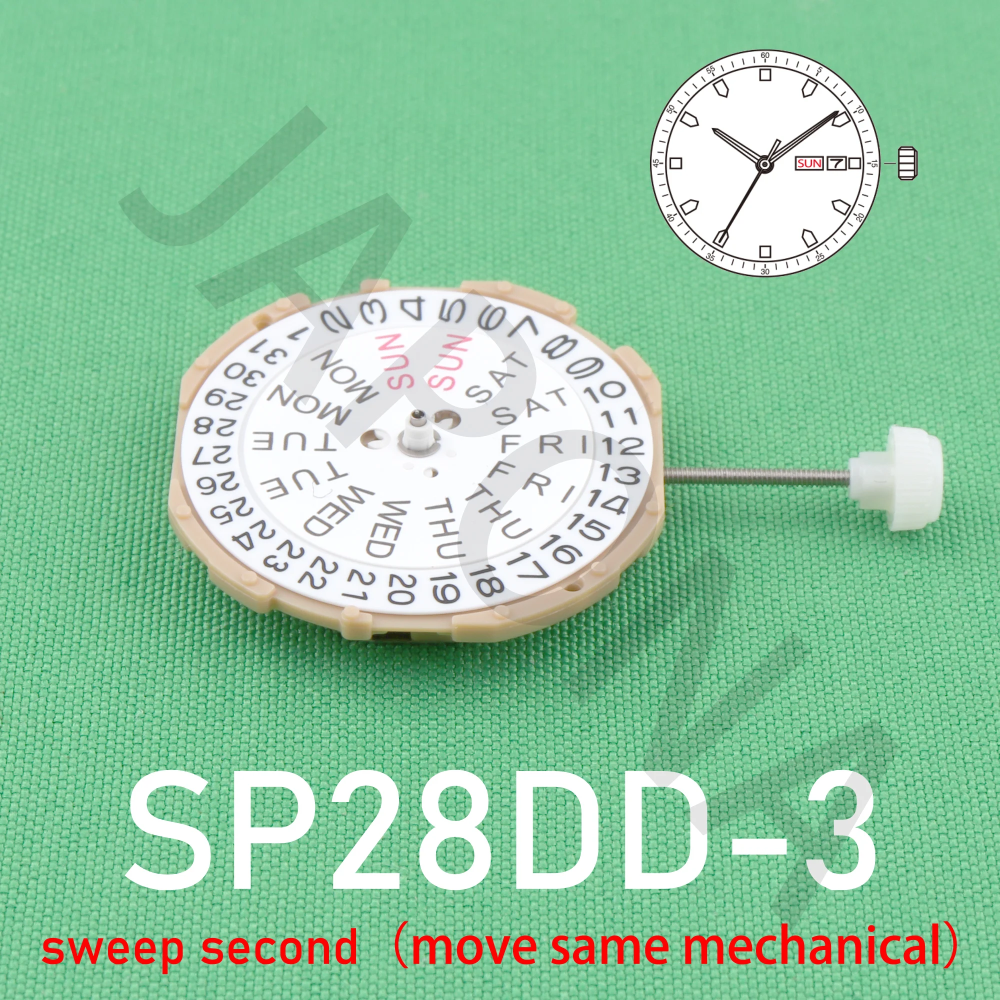 sp28 movement Chinese sunon sp28dd-3 movement sweep second movement with date move same machinery movement replace 2105 movement