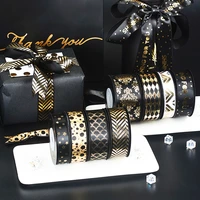 10yardsroll gold foil printed black ribbon 16 25 38mm noble satin ribbons for gift packaging decoration diy craft