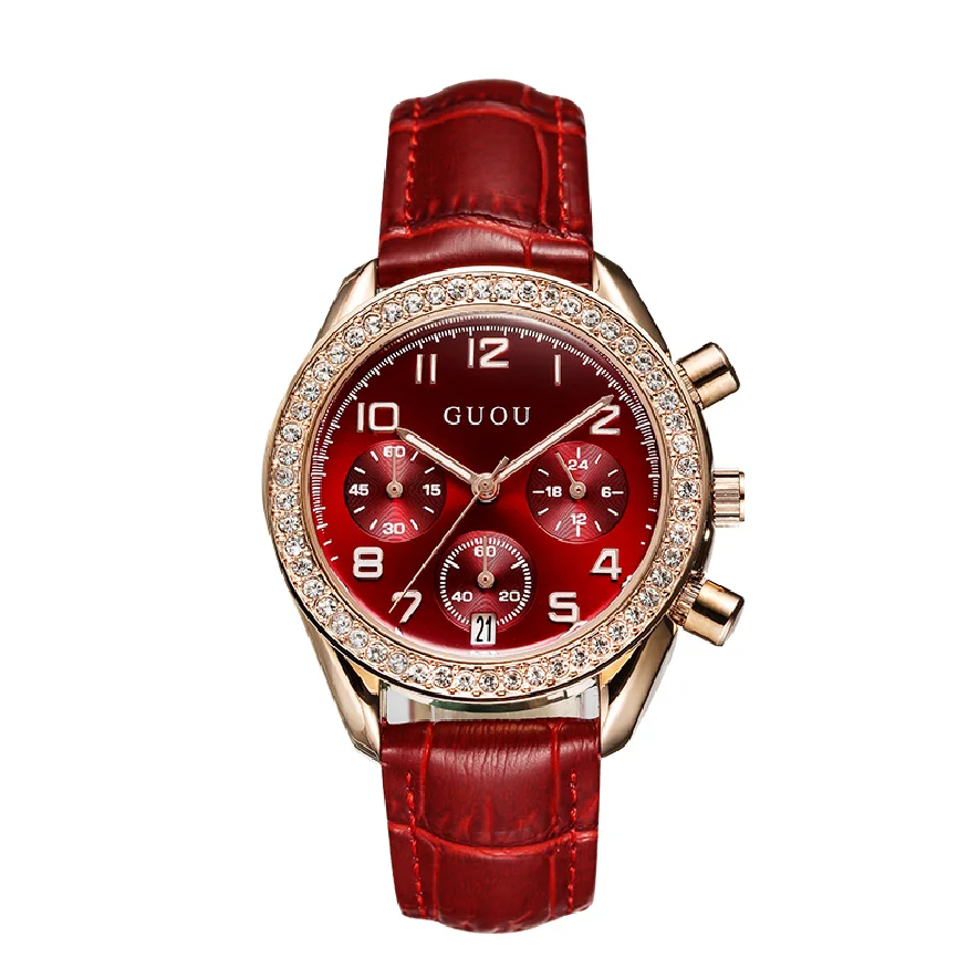 

2019 Fashion Guou Top Brand Feminino Women Watch Luxury Vintage Roman Numeral Ladies Dress Wrist Watches Blue Leather Clock