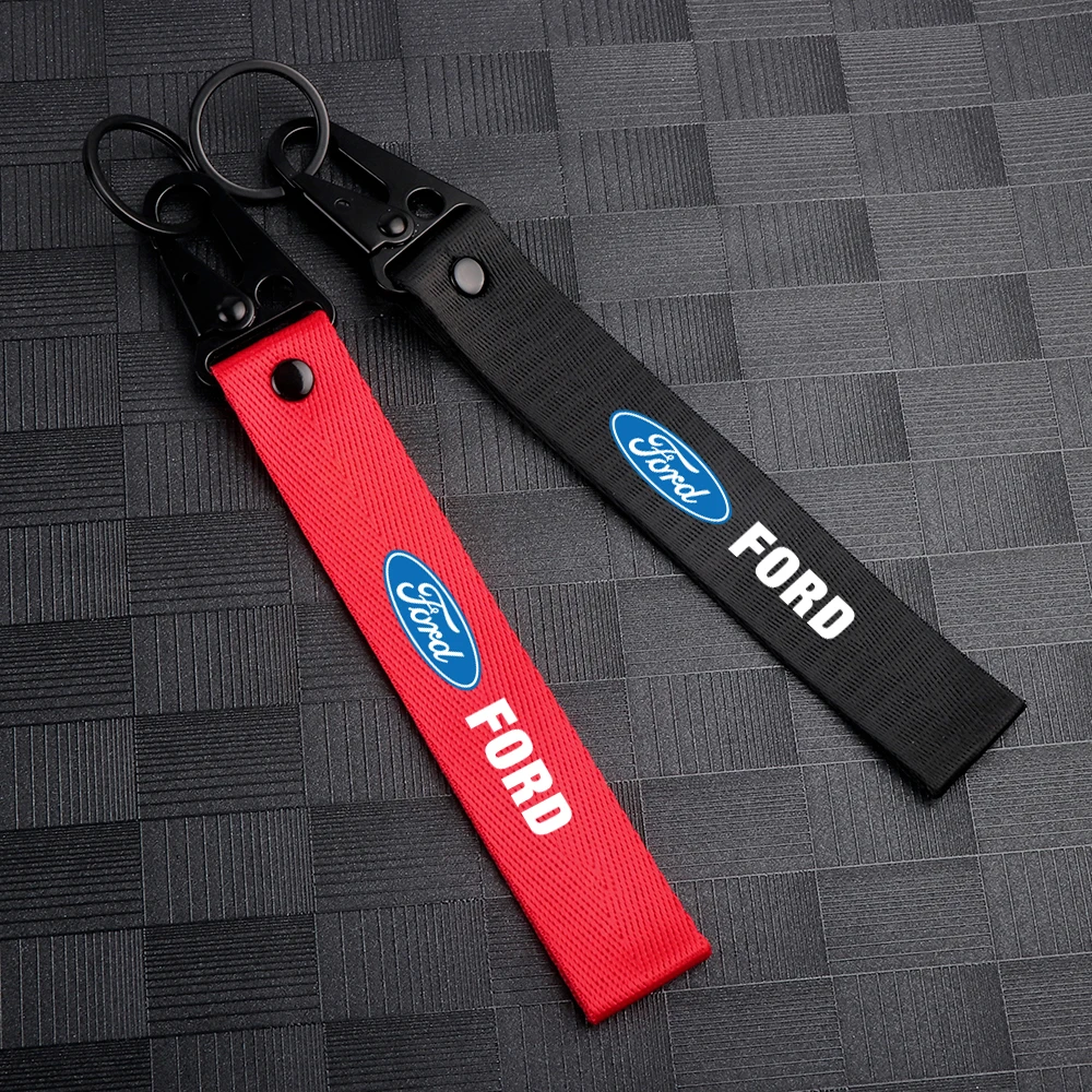 

1PC Metal Nylon Car LOGO Keychain Keyring Key Lanyard Auto Accessories For Ford Fiesta mk7 Focus 2 mk3 Mustang Ranger Fusion etc
