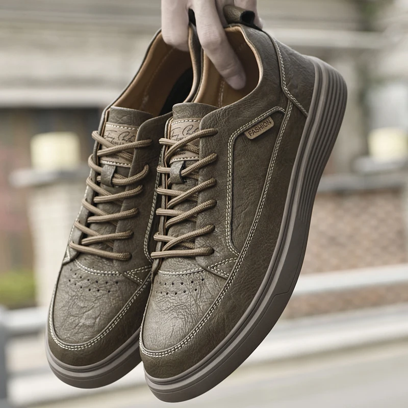 

Кроссовки мужские из натуральной кожи, Вулканизированная подошва, удобные, для скейта, прогулок, прогулок, Повседневная модная обувь