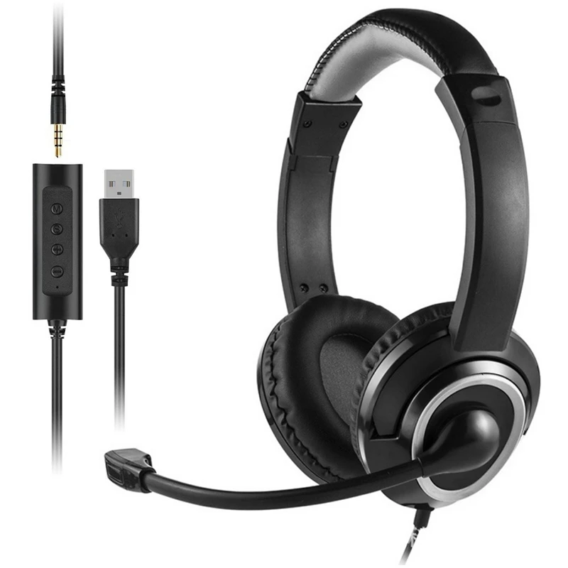 

USB Headset PC Headset With Microphone 3.5Mm Noise Cancelling Microphone Lightweight Wired Headset For Phone,PC