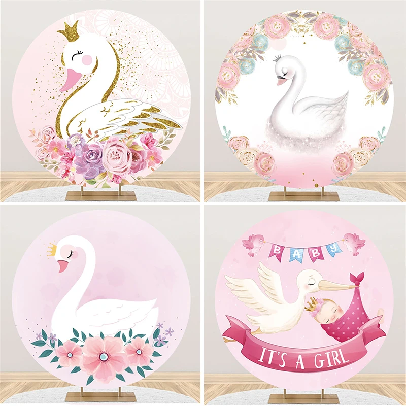 

Пользовательский Лебедь принцесса цветок розовый круг фон для детской фотосъемки